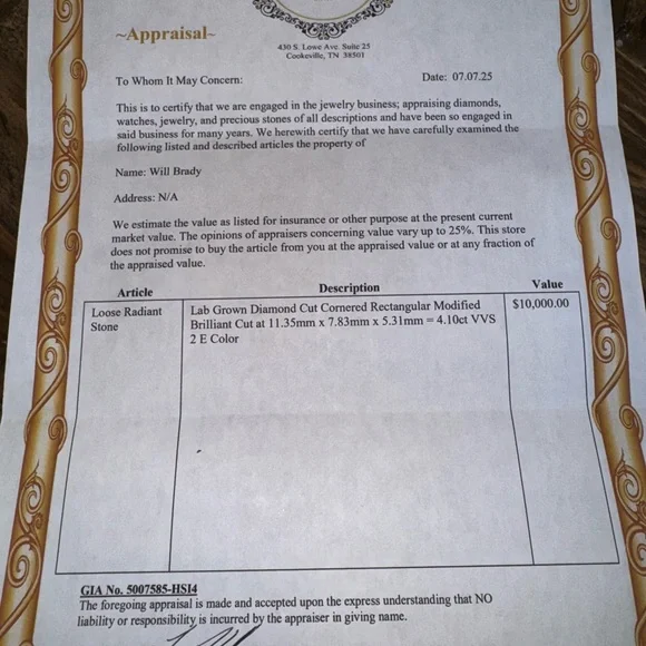 Genuine Appraised Loose Radiant Diamond Stone 4.10ct VVS2 Color E 🌟FIRM - Picture 4 of 4